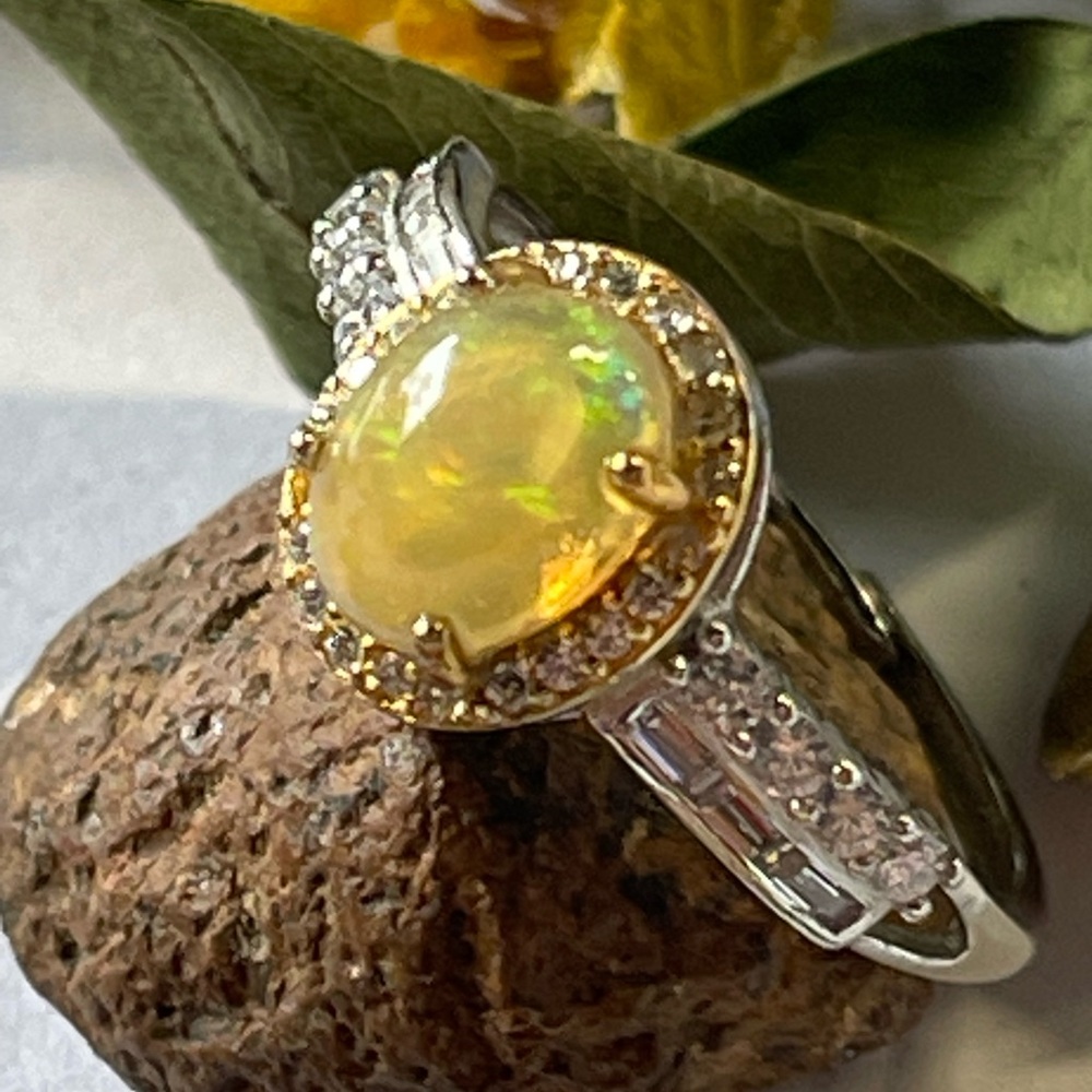 Opal S925 Stealing Silver Ring Crystal Gemstone